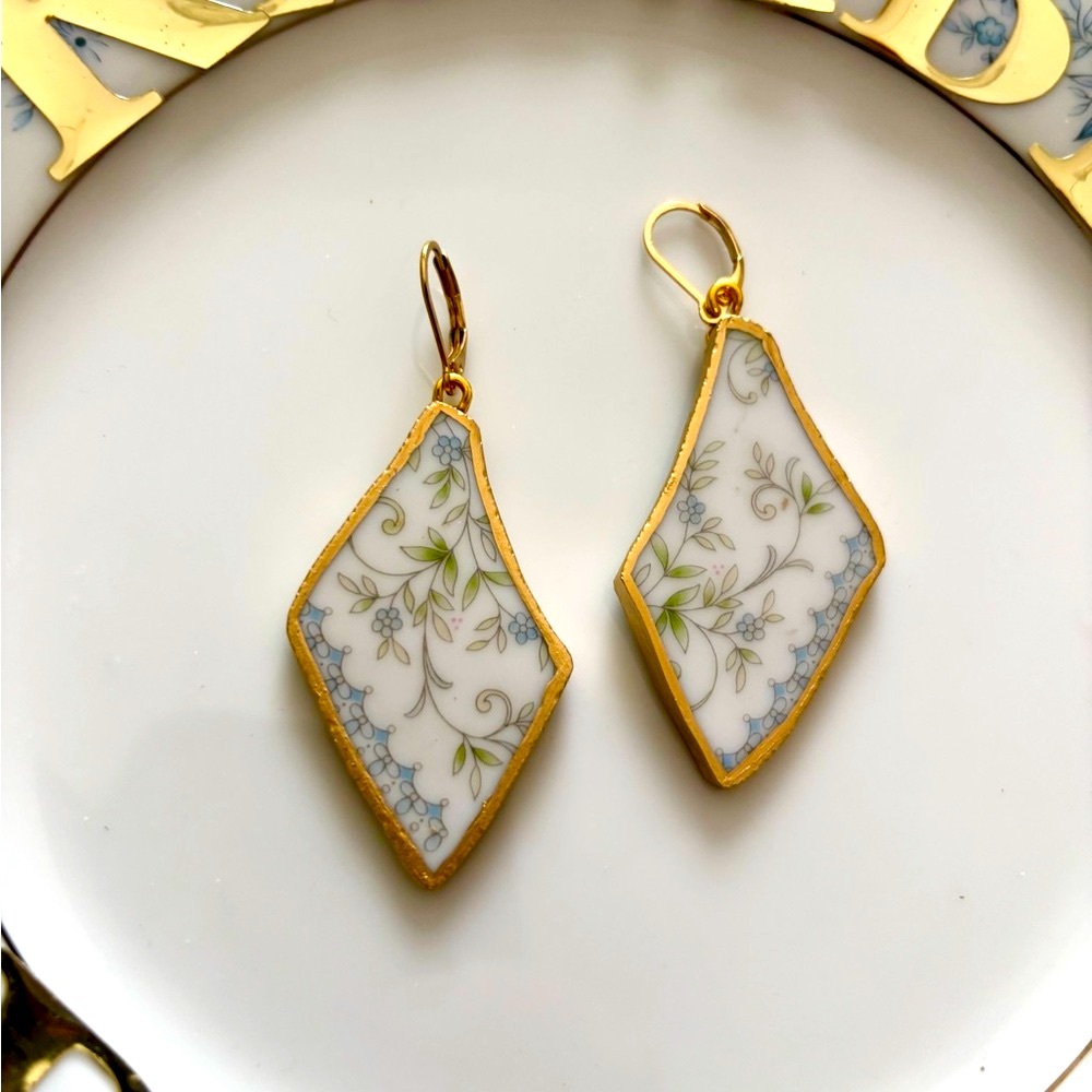 Floral Vintage Broken China Handmade Earrings